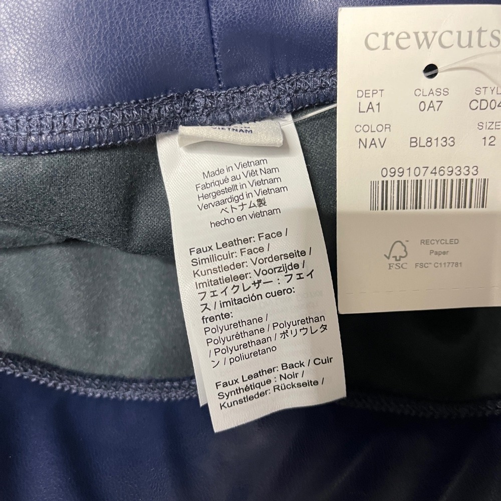 Crewcuts Kids Navy Blue Faux Leather Leggings Pants Size 12 NWT Vegan Chic Edgy - Picture 7 of 8